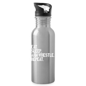 Eating, sleeping, arm wrestling, repeating, arm wrestling - Water bottle with straw - silver - Right