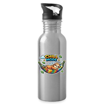 Chill mode sloth in hammock - Water bottle with straw - silver - Right