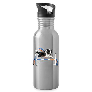 Bunte Sprünge im Hundesport - Trinkflasche mit integriertem Trinkhalm - Lightsilver - Rechts