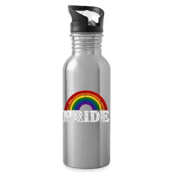 Pride Regenbogen für LGBTQ Fans Retro LQBTQ CSD - Trinkflasche mit integriertem Trinkhalm - Lightsilver - Rechts