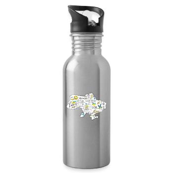 Ukraine-Sieg-Karten-Doodle - Trinkflasche mit integriertem Trinkhalm - Lightsilver - Rechts