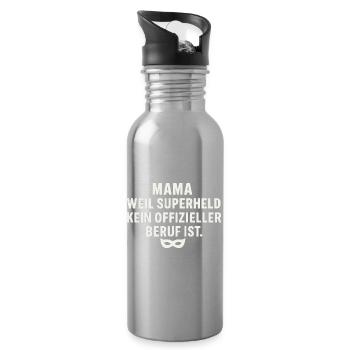 Mama: Weil Superheld Kein Offizieller Beruf Ist - Trinkflasche mit integriertem Trinkhalm - Lightsilver - Rechts
