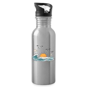 Meer Wellen Sonnenuntergang Retro - Trinkflasche mit integriertem Trinkhalm - Lightsilver - Rechts