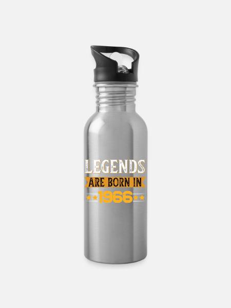 Birthday born in 1966 - Trinkflasche mit integriertem Trinkhalm - Lightsilver