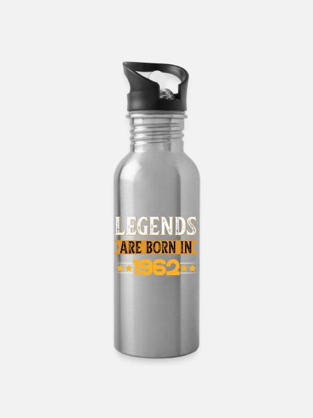 Birthday born in 1962 - Trinkflasche mit integriertem Trinkhalm - Lightsilver