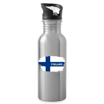 Finland Flag / Gift Helsinki Scandinavia - Water bottle with straw - silver - Right