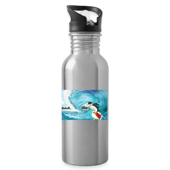 Surfender Pinguin Poster - Trinkflasche mit integriertem Trinkhalm - Lightsilver - Rechts