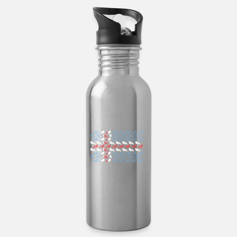 Trikolore-Pferde in einem sich wiederholenden Muster - Trinkflasche mit integriertem Trinkhalm - Lightsilver