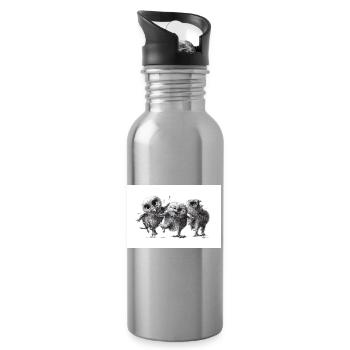 Drei lustige freche Eulen - Trinkflasche mit integriertem Trinkhalm - Lightsilver - Rechts