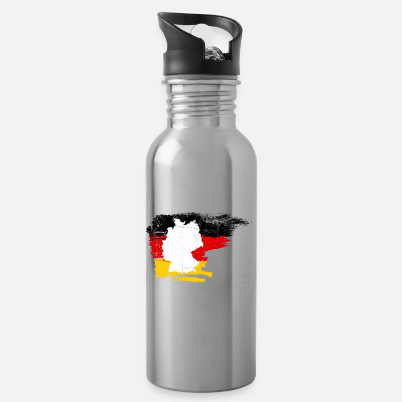 Germany Map in Flag Brush - Water bottle with straw - silver