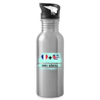 Flagge Frankreich und Kuba 100% genial - Trinkflasche mit integriertem Trinkhalm - Lightsilver - Rechts
