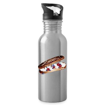 Illustration eines Eclairs mit Sahne und Liebe - Trinkflasche mit integriertem Trinkhalm - Lightsilver - Rechts