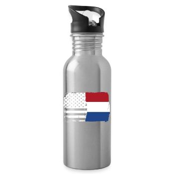 Flag Fusion: Stars Stripes Dutch Brush - Water bottle with straw - silver - Right