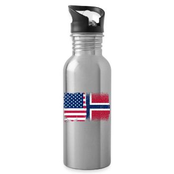 Flag Mashup USA Norway - Water bottle with straw - silver - Right