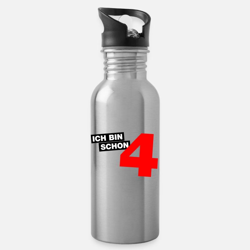 Ich bin schon 4 - Trinkflasche mit integriertem Trinkhalm - Lightsilver