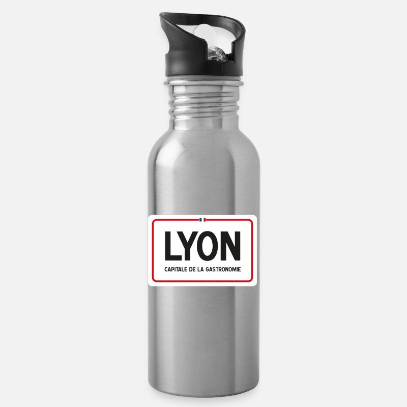 Ortsschild von Lyon - Trinkflasche mit integriertem Trinkhalm - Lightsilver