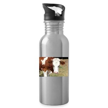 Kuh Poster - Trinkflasche mit integriertem Trinkhalm - Lightsilver - Rechts