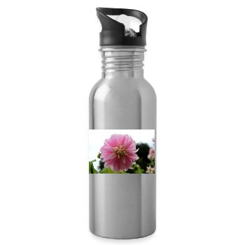 Dahlia Pink Pink Blossom ,Flower - Water bottle with straw - silver - Right