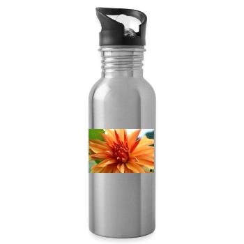 Dahlia Orange Salmon Blossom ,Flower - Water bottle with straw - silver - Right