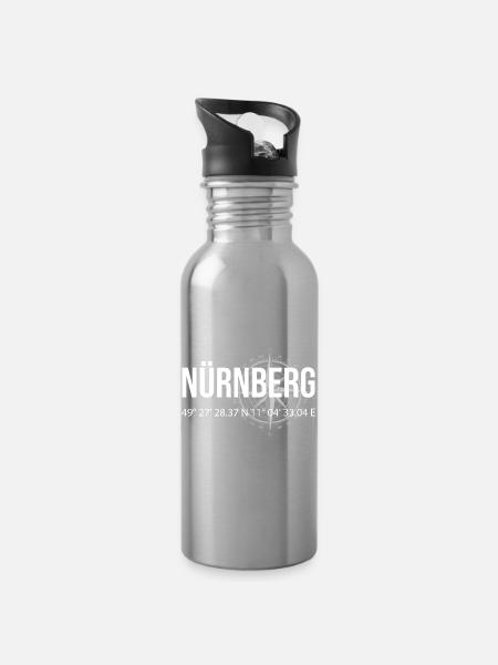 Koordinaten Nürnberg - Trinkflasche mit integriertem Trinkhalm - Lightsilver