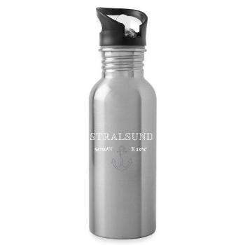 Stralsund Koordinaten - Trinkflasche mit integriertem Trinkhalm - Lightsilver - Rechts