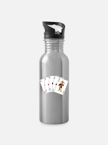 Fünf Karten Fünf gleiche Karten - Trinkflasche mit integriertem Trinkhalm - Lightsilver
