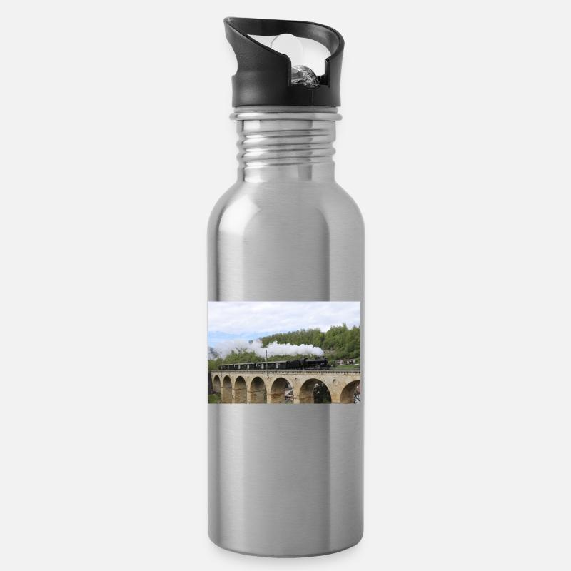 Locomotive CFF sur viaduc - Gourde avec paille intégrée - argent clair