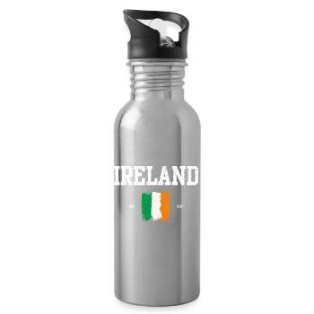 Ireland Flag Brushstroke Design - Water bottle with straw - silver - Right