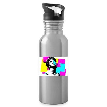 Künstlerisches Porträt im Pop-Art-Stil - Trinkflasche mit integriertem Trinkhalm - Lightsilver - Rechts