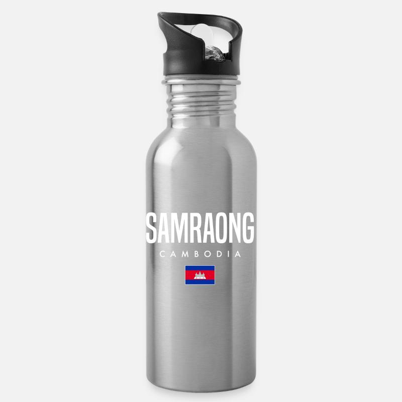 Samraong Cambodge Khmer - Gourde avec paille intégrée - argent clair