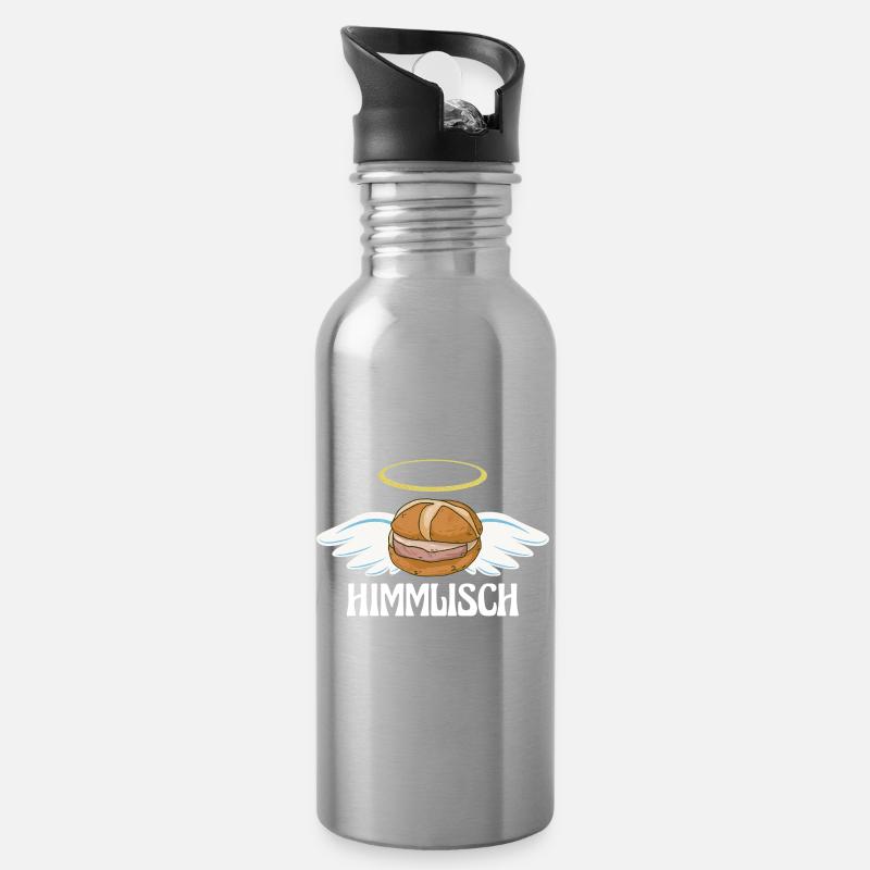 Himmlisch bayrische Leberkassemmel mit Flügeln  - Trinkflasche mit integriertem Trinkhalm - Lightsilver