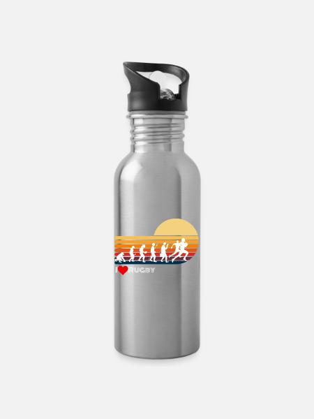 Rugby Retro Evolution Sonnenuntergang - Trinkflasche mit integriertem Trinkhalm - Lightsilver