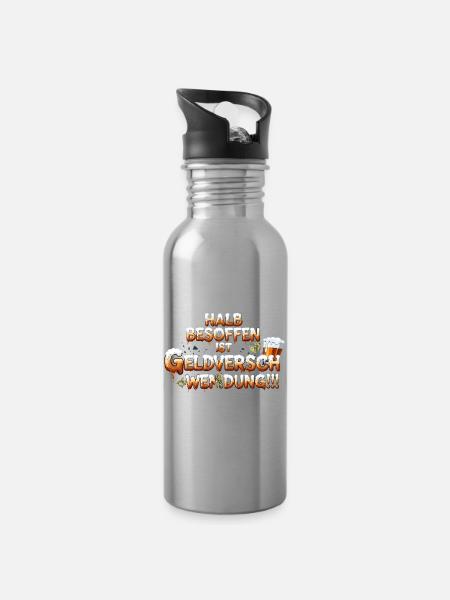Halb Besoffen ist Geldverschwendung - Trinkflasche mit integriertem Trinkhalm - Lightsilver