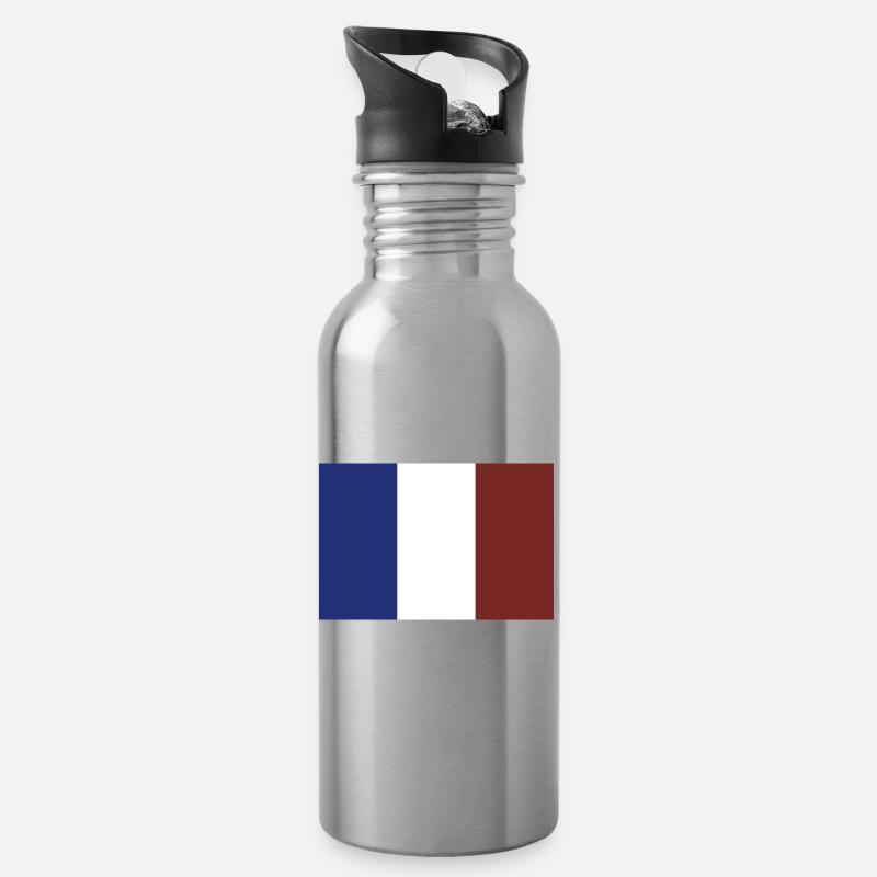 Drapeau de la France - Gourde avec paille intégrée - argent clair