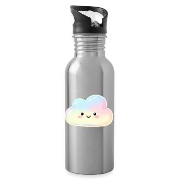 Pastel Cloud with Cute Face Sleep Cloud - Water bottle with straw - silver - Right