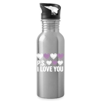 PS I Love You Day Lila Herz Valentinstag - Trinkflasche mit integriertem Trinkhalm - Lightsilver - Rechts
