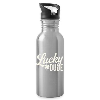 Glücklicher Typ mit vierblättrigem Kleeblatt-Design - Trinkflasche mit integriertem Trinkhalm - Lightsilver - Rechts
