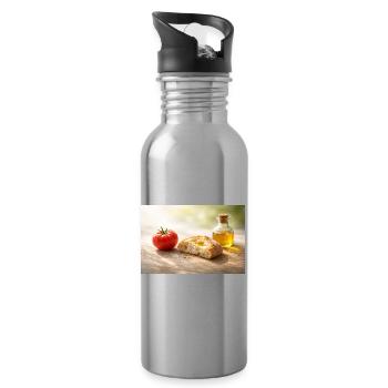 Tomato. Bread. Oil. - Water bottle with straw - silver - Right