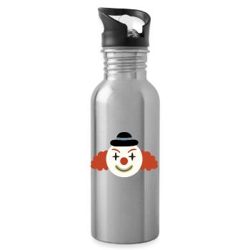 Cheerful Clown Face Retro Art - Water bottle with straw - silver - Right