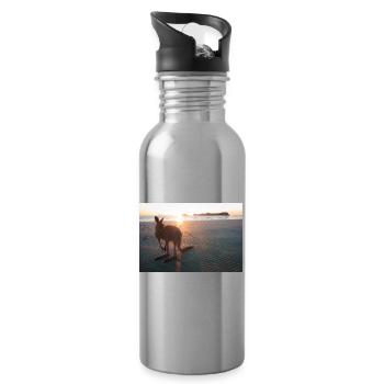 Känguru am Strand im Sonnenaufgang - Trinkflasche mit integriertem Trinkhalm - Lightsilver - Rechts