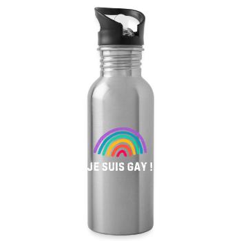 Je suis gay – arc-en-ciel fierté LGBTQ+ - Gourde avec paille intégrée - argent clair - Droite