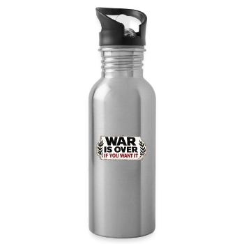 War No More – Sticker Peace & Humanity  - Gourde avec paille intégrée - argent clair - Droite