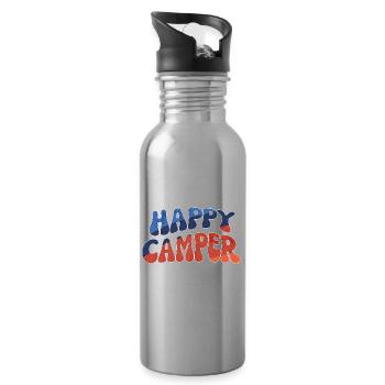 Happy Camper: Colorful Doodle Illustration - Water bottle with straw - silver - Right