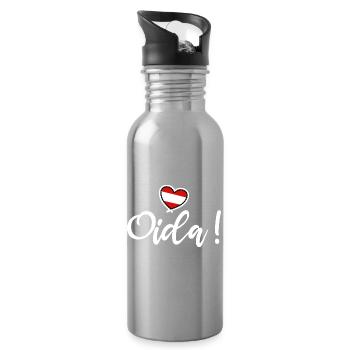 Oida! Österreich Herz I love Austria Dialekt Munda - Trinkflasche mit integriertem Trinkhalm - Lightsilver - Rechts