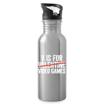 Valentine Gaming Typography - Water bottle with straw - silver - Right