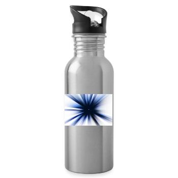 Fun Motiv - Blauer Strahleneffekt – Radial Burst - Trinkflasche mit integriertem Trinkhalm - Lightsilver - Rechts