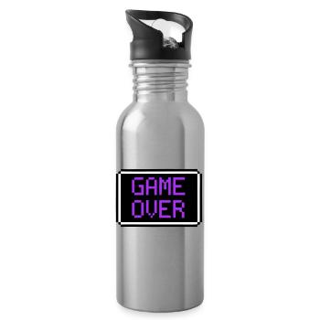 Game Over Schild Retro Gamer - Trinkflasche mit integriertem Trinkhalm - Lightsilver - Rechts