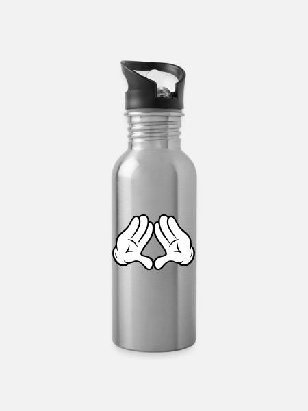 Comic Style Hands Diamond Pyramid Triangle Diamond - Water bottle with straw - silver