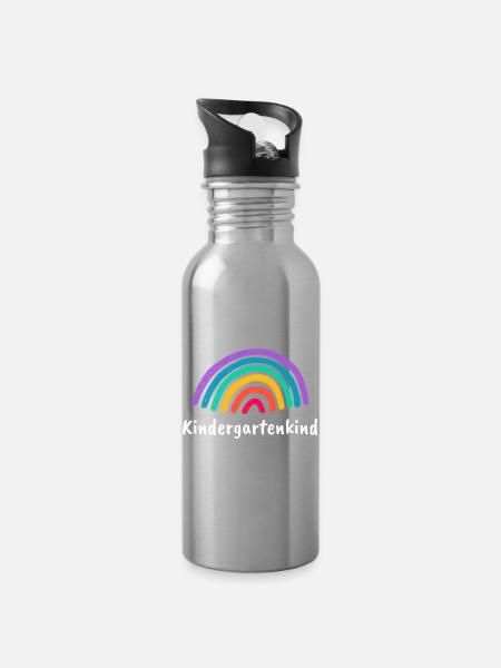 Kindergartenkind Regenbogen - Trinkflasche mit integriertem Trinkhalm - Lightsilver