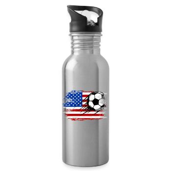 USA Flag Football used - Water bottle with straw - silver - Right